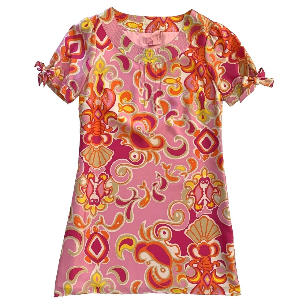 HTF Lilly Pulitzer Dasha Silk Shift Dress Fishalicious Graphic Print sz 0 00‎ XS